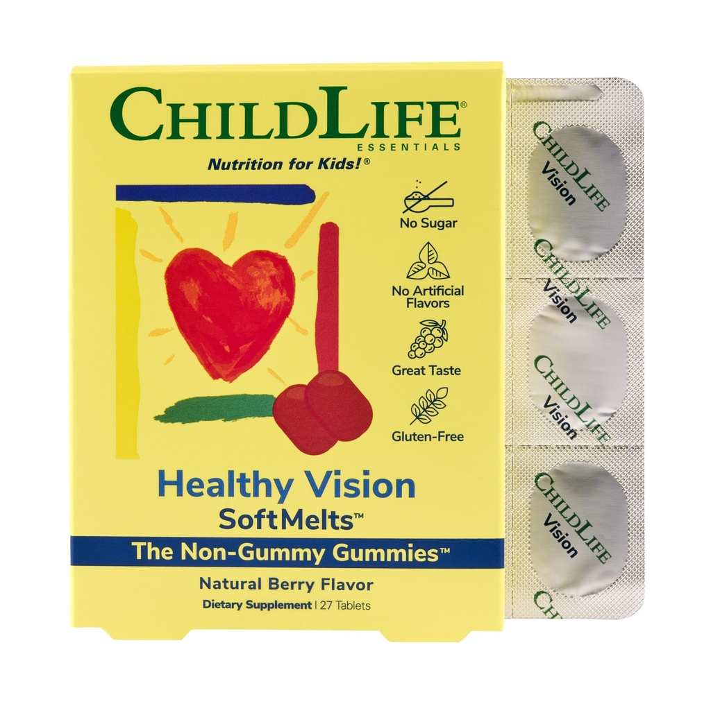 CHILDLIFE ESSENTIALS Healthy Vision SoftMelts - Eye Vitamins for Kids, Lutein Gummies, Lutein and Zeaxanthin Supplements, Eye Health Gummies, Great Taste - Natural Berry Flavor, 27 Tablets