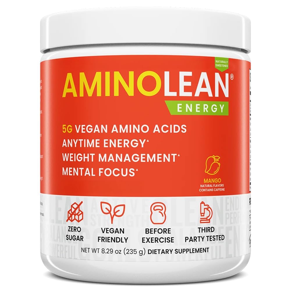 RSP NUTRITION AminoLean Natural Pre Workout Powder, Sucralose Free Amino Energy with No Artificial Dyes, Vegan BCAAs and Weight Management, Mango, 25 Serv