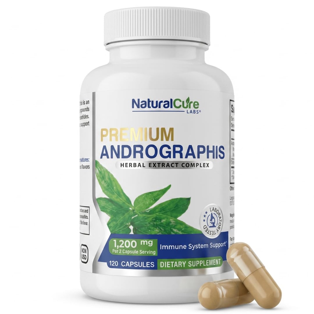 Natural Cure Labs Premium Andrographis Paniculata Extract 1,200mg – 100mg Standardized Andrographolides – Vegan Immune & Digestive Support Capsules – Non-GMO, Gluten-Free, Herbal Dietary Supplement