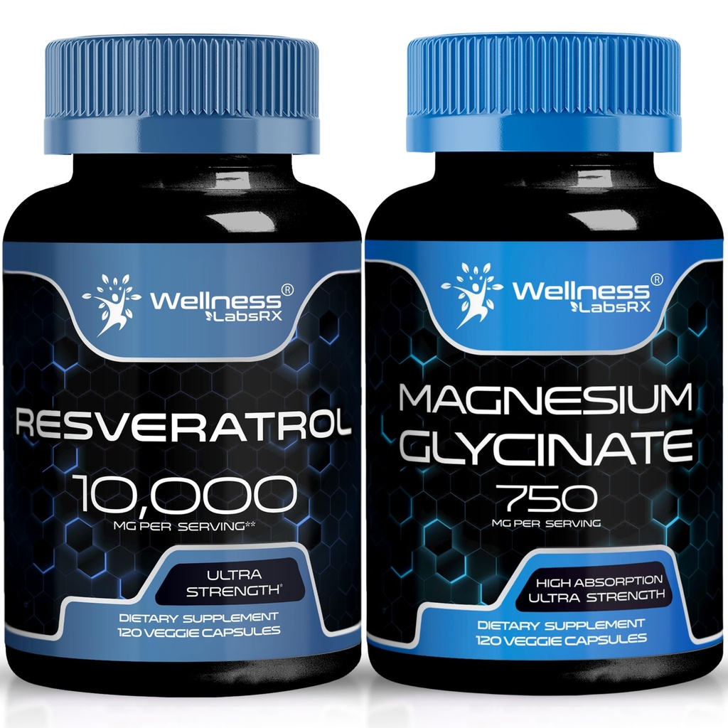 WELLNESS LABSRX Resveratrol Capsules 10000 - Magnesium Glycinate Capsules | Bundle