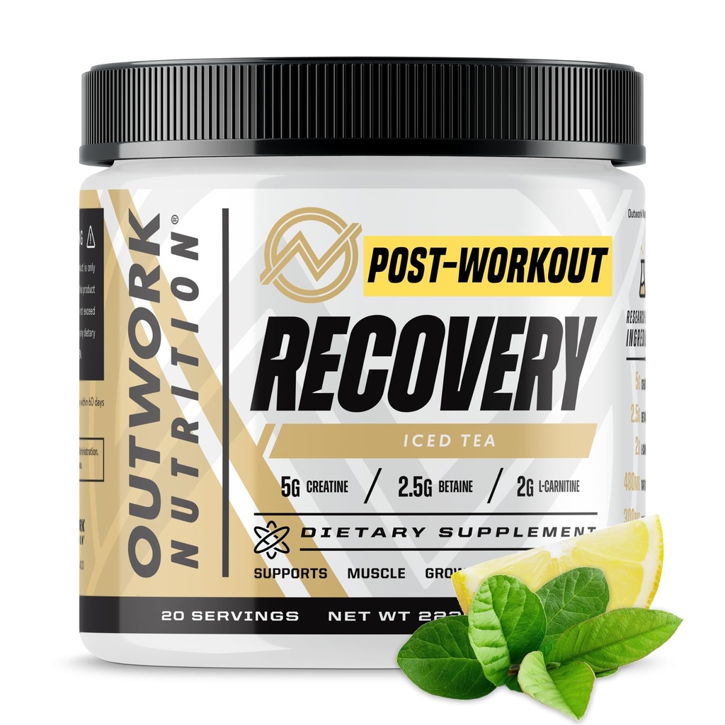 Outwork Nutrition Post Workout Recovery Powder - Creatine Monohydrate, KSM-66 Ashwagandha & Tart Cherry - Speeds Recovery, Eases Soreness - Creatine Powder for Men & Women, Iced Tea, 240 Gr