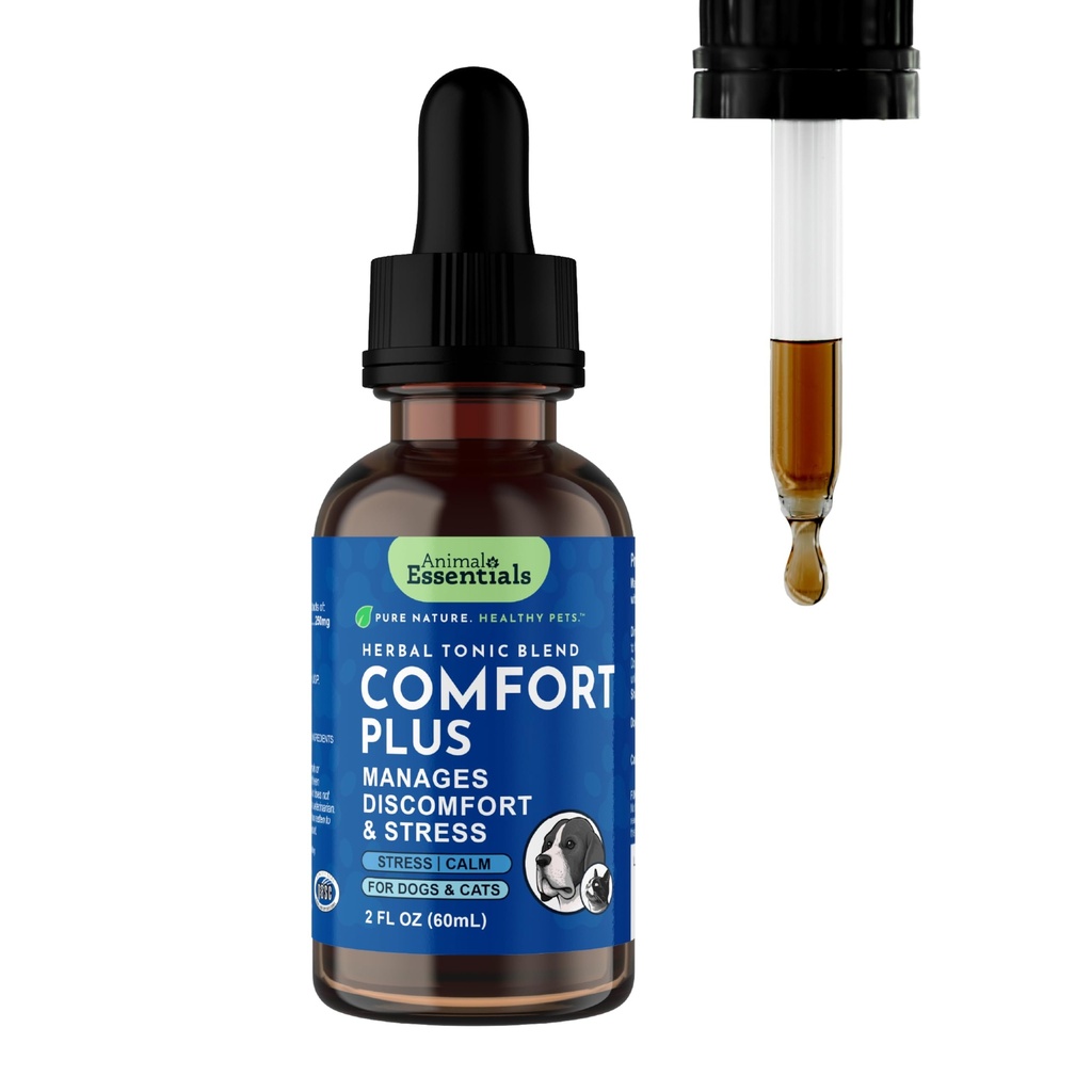Animal Essentials Comfort Plus Herbal Formula for Dogs & Cats, 2 fl oz - Made in USA, California Poppy & Skullcap