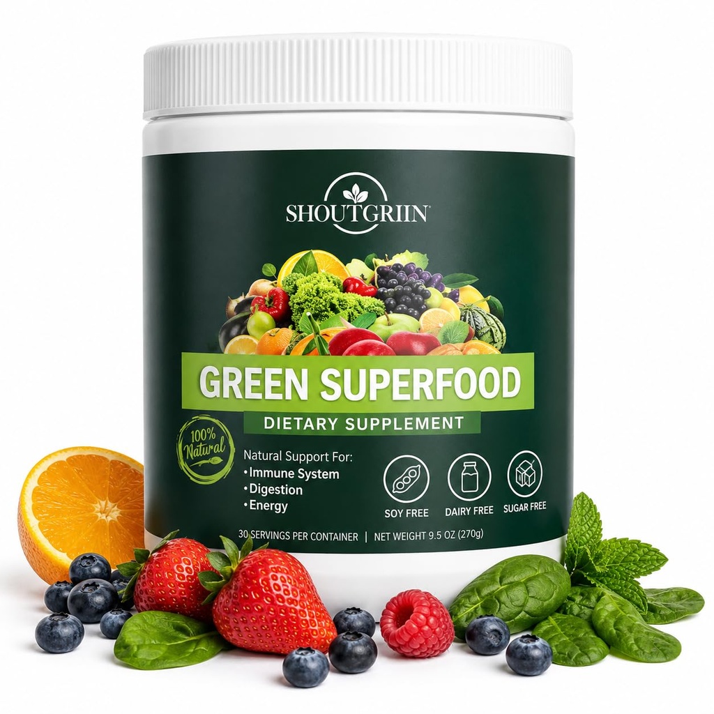 Green Superfood Powder — Organic Super Greens with 100 Billion CFU Probiotics & Digestive Enzymes — Vegan, Keto, Sugar-Free Daily Greens Supplement — Energy, Gut Health & Immunity