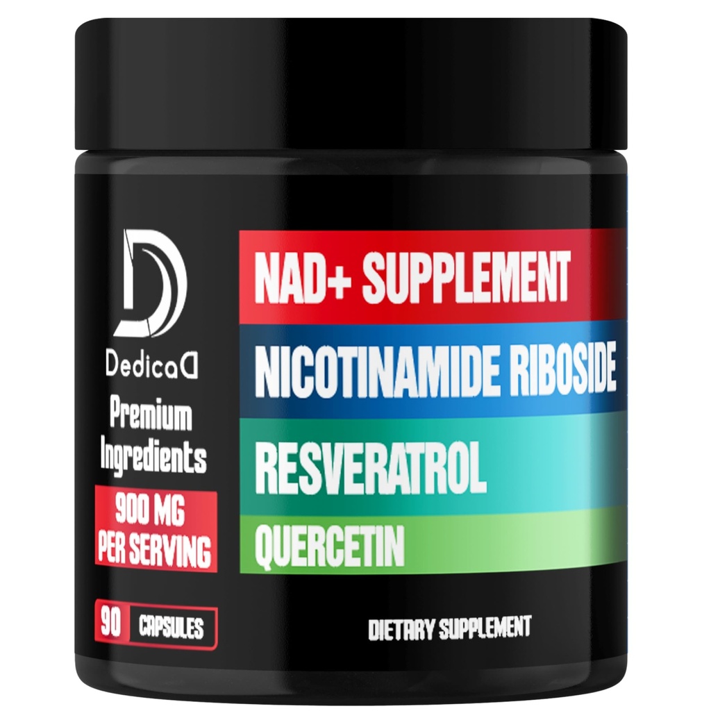 DEDICAD NAD Supplement with Liposomal Nicotinamide Riboside 900mg NR, Resveratrol, Quercetin - 90 Capsules - Cellular Production & Restoration, Aging Well, Vitality