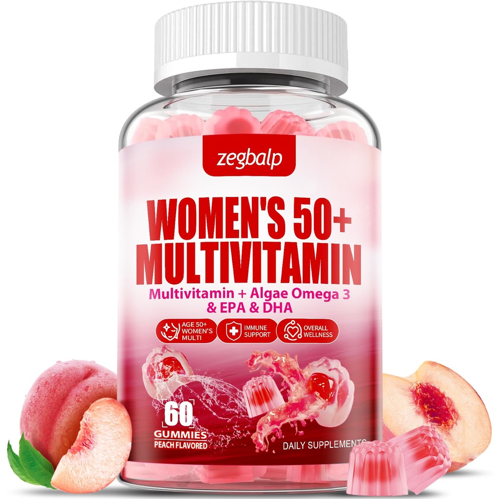 Sugar-Free Womens Multivitamin 50 Plus Gummies with Calcium, Magnesium, Zinc, Vitamin A, C, D3, E, K2, B Complex, Folate, Biotin - Multi Vitamins & Minerals for Skin, Energy, Immune Support