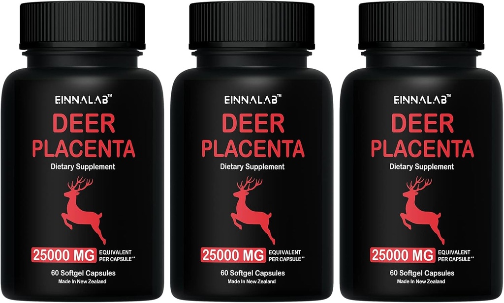 25,000mg Highest Deer Placenta Supplement 60 Capsules - Made in New Zealand (Set of 3 Bottles, 180 Capsules)