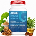 Essential Brain Health Supplements Nootropic for Memory and Focus – for Adults with NanoCap® Technology, Phosphatidylserine, Bacopa, Ginkgo Biloba, Omega 3, B6, B12, 60 Softgels by Greedy® Nutrition