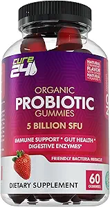 Organic probiotic Gummies 5 Billion CFUs, Max Strength Probiotics Gummy Supplement for Women and Men with Natural Strawberry Flavor 60 Gummies
