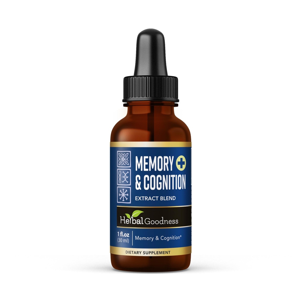Herbal Goodness Memory & Cognition Liquid Extract 1oz – Organic Memory Aid, Energy Boost, Immune Support, Natural Brain Booster with Ginkgo Biloba & Bacopa Monnieri