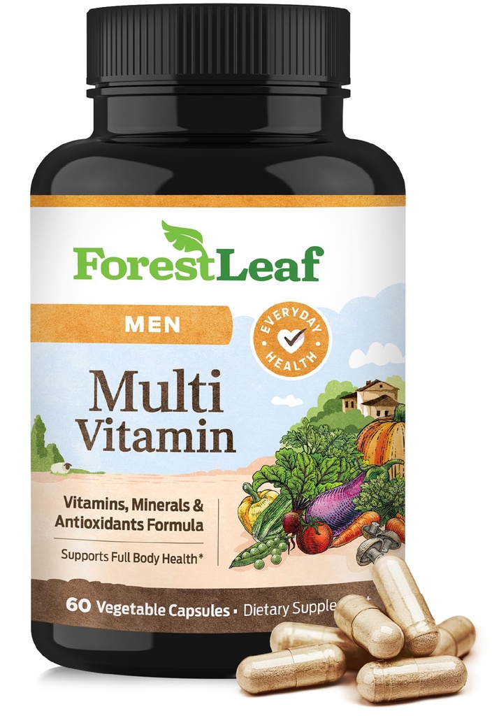 ForestLeaf Daily Vitamin Multivitamin for Men, Multi-Vitamin for Men - Mens Multivitamins & Multiminerals Supplement | All Essential Vitamins Needed for Health, Longevity & Energy | 60 Veg Caps