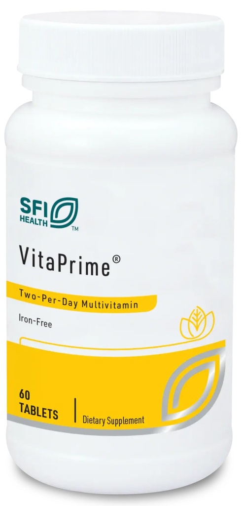 Klaire Labs SFI Health VitaPrime - Iron Free Multivitamin for Women & Men - Promote Immune Function & Support Nutritional Gaps - Two-Per-Day Multivitamin with Methyl Folate & B12 (60 Tablets)