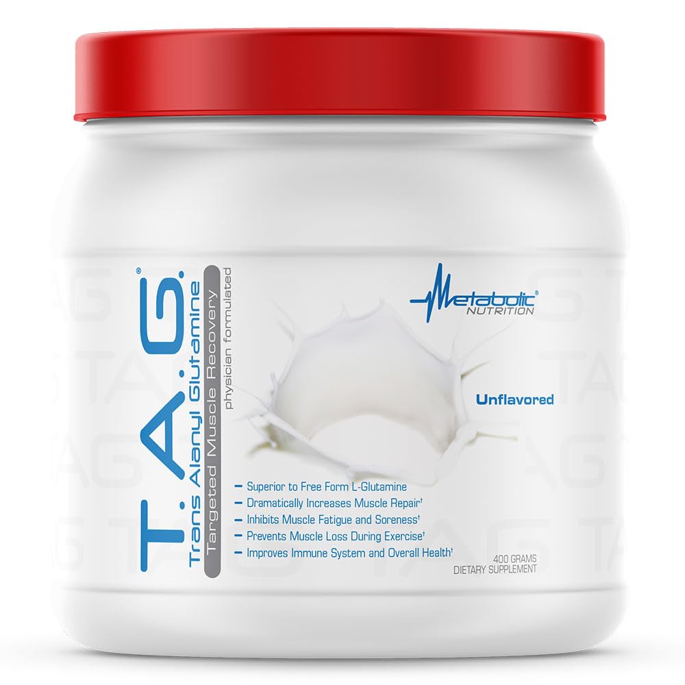Metabolic Nutrition, TAG, Trans Alanyl Glutamine, 100% L-Glutamine Peptide Powder, Pre Intra Post Workout Supplement, 400 Grams (40 Servings) (Unflavored)