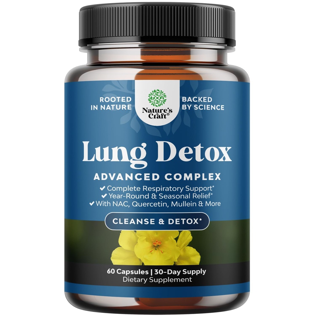 Lung Detox Mullein Leaf Capsules - Purifying Mullein Lung Cleanse Complex with NAC Quercetin & Cordyceps Extracts - Leaf Herb Respiratory Supplement for Sinus Immunity & Breathing Support 60ct