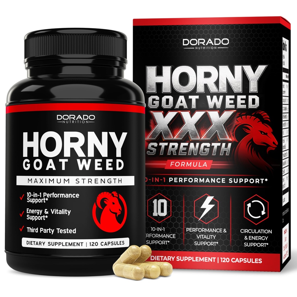 Horny Goat Weed For Men and Women - [Maximum Strength 1590mg] Maca, Ginseng, L-Arginine, Tribulus - Premium Hornygoatweed - Icariin Epimedium For Men - 3rd Party Tested - USA Made - 120 Count