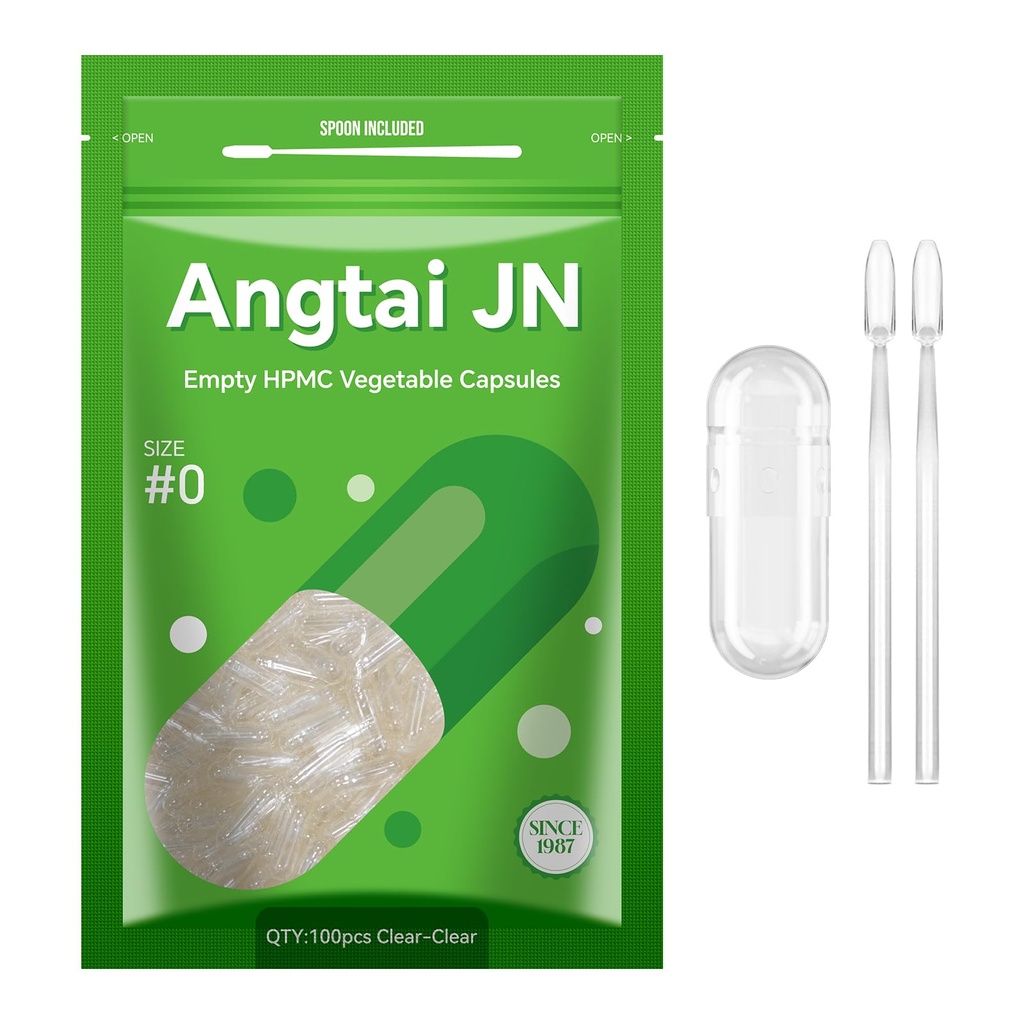 Size 0 Capsules Empty Vegan Plant Based Clear (100 Count) Gluten Free, Non-GMO, Halal Certified Pill Caps Filling Kit with 2 Spoons for Vegetarian DIY Your Own Supplements