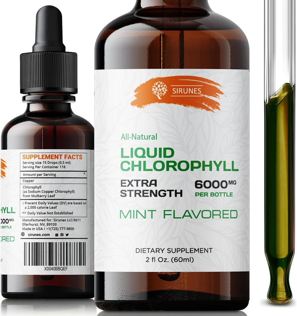Liquid Chlorophyll Drops - Natural Sodium Copper Chlorophyllin Extract - Cleanse & Support Your Immune System & Energy Naturally - Vegan, Non-GMO Dietary Greens Tincture - 2 fl. Oz Bottle