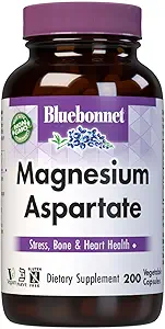 BlueBonnet Nutrition Magnesium Aspartate, Supports Healthy Magnesium Levels, Soy & Gluten & Dairy Free, Non-GMO, Kosher Certified, Vegan, 100 Servings, White, 200 Count