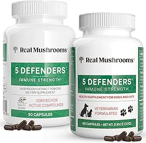 Real Mushrooms 5 Defenders for Humans (90ct) & Pets (90ct) - Capsules Bundle - Chaga, Shiitake, Maitake, Turkey Tail & Reishi Mushroom - for Immune Strength & Overall Wellbeing - Vegan, Non-GMO