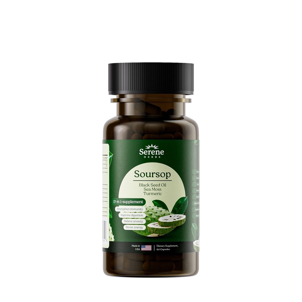 Serene Herbs 17-in-1 Sea Moss Capsules with Irish Seamoss, Black Seed Oil, Ashwagandha, Turmeric & Bladderwrack - Advanced Immunity, Energy & Gut Support - Natural Herbal Supplement - 60 Count
