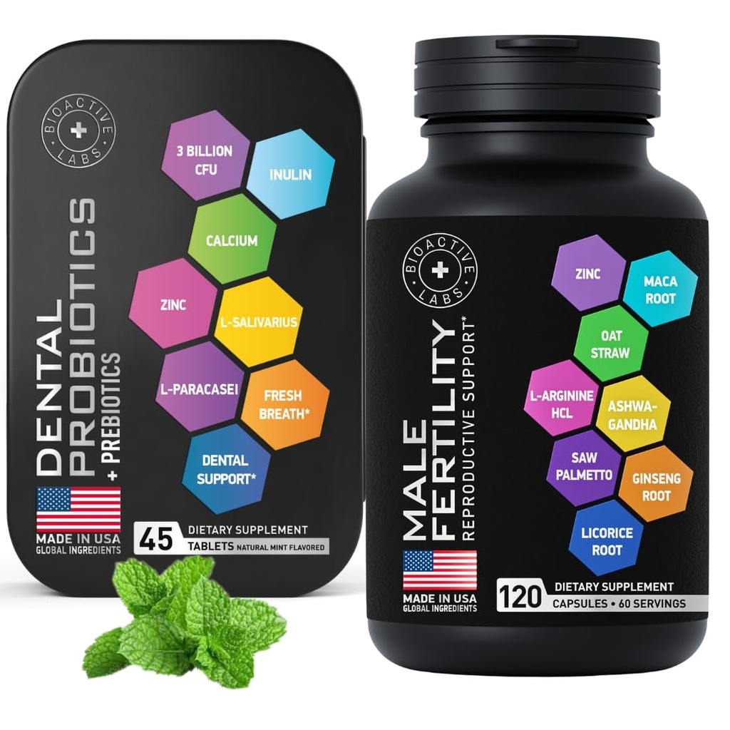 Fertility Supplements for Men and Dental Probiotics in Tins Male Bundle
