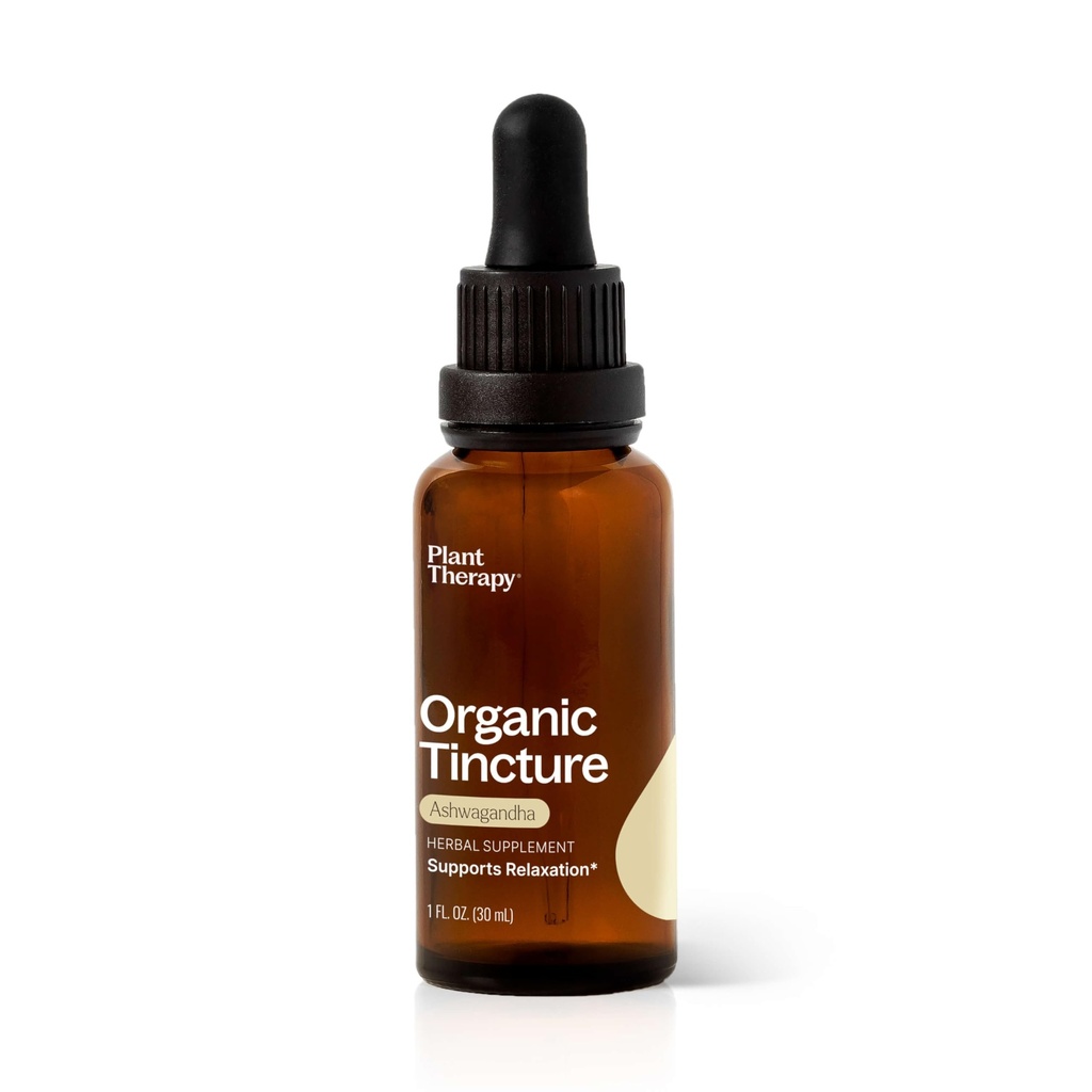 Plant Therapy Organic Ashwagandha Root Herbal Supplement Tincture 30 mL (1 oz) Supports Relaxation, Rejuvenating & Immune Supporting, Vegan, Non GMO, Gluten Free, Liquid, 1 Bottle