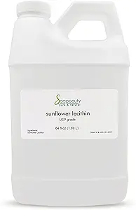 SUNFLOWER LECITHIN Liquid Oil | Cold Pressed Unrefined | USP Grade Unbleached 100% Pure Natural Sunflower Lecithin Oil | Skin Moisturizer, Soap Making, Lotion | 64 fl oz