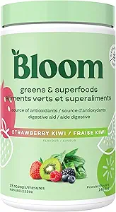 Bloom Nutrition Greens and Superfoods Powder Packets for Digestive Health, Greens Powder, Digestive Enzymes, Probiotics, Spirulina, Chlorella for Bloating & Gut Support, 15 Stick, Strawberry Kiwi