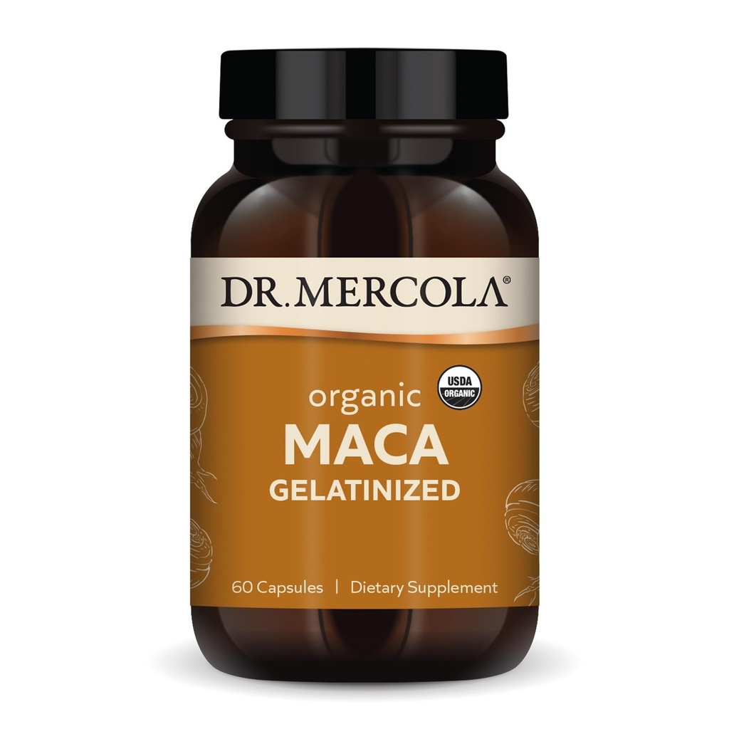 Dr. Mercola Organic Maca - Supports Energy & Stress Response - Peruvian Gelatinized Maca Root - USDA Organic - Non-GMO - 60 Capsules