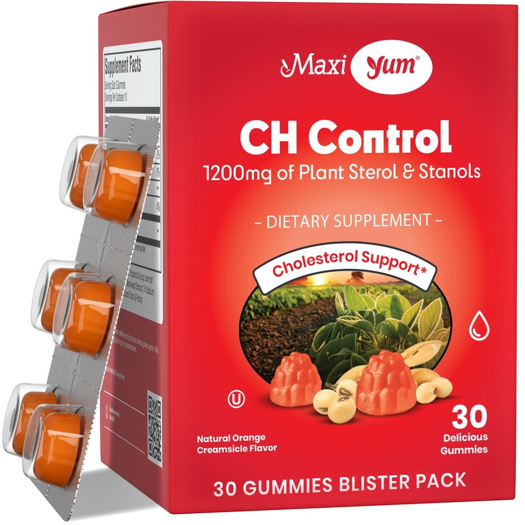 Maxi Health Cholesterol Gummies for Adults – 1200mg Plant Sterols and Stanols Supplements – Kosher and Gluten Free Healthy Cholesterol Supplements – Orange Flavor Gummies (30 Count)