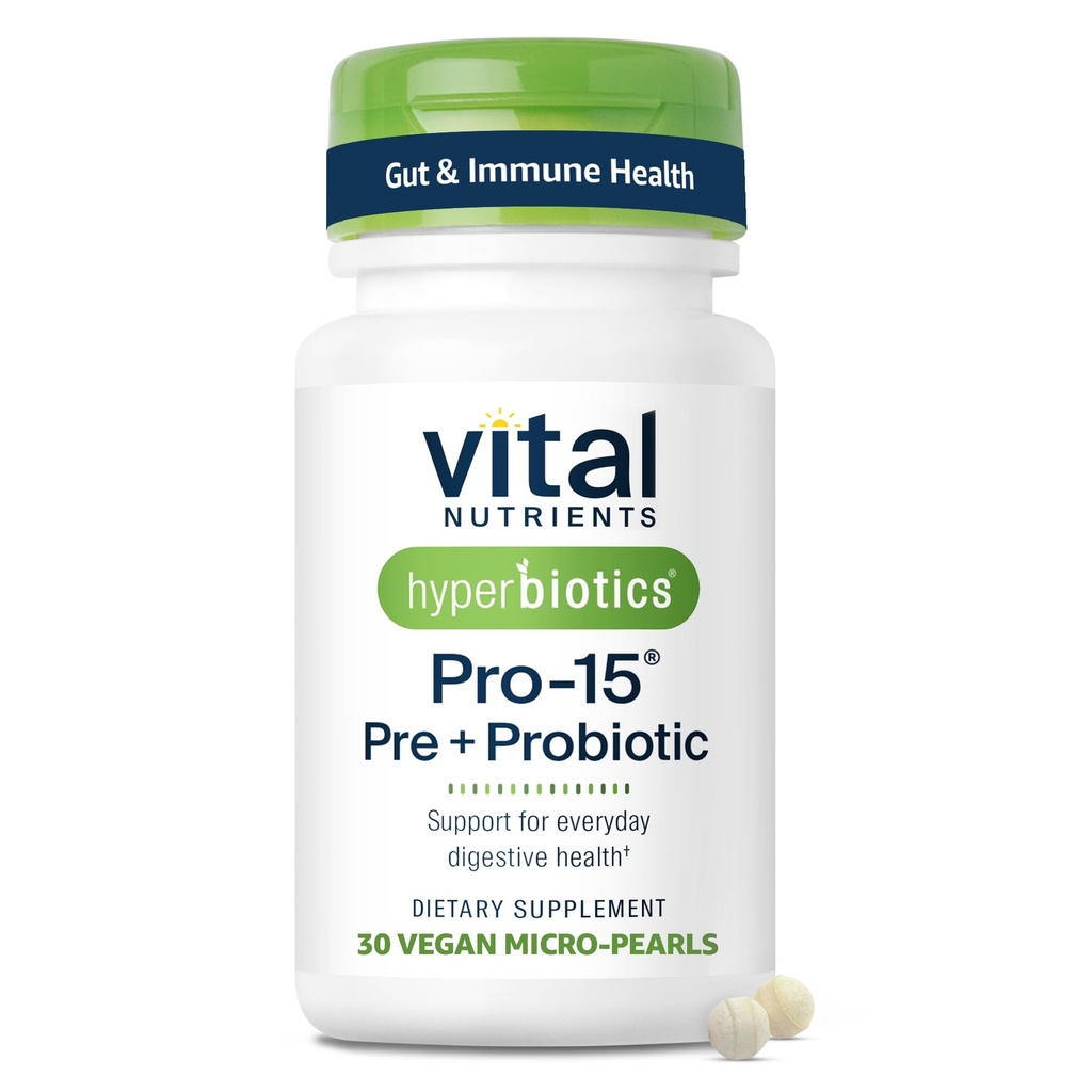 Hyperbiotics Vital Nutrients Pro-15 Prebiotics + Probiotics for Women and Men | 15 Science Backed Strains | Supports Occasional Constipation, Diarrhea, Gas & Bloating | 30 Vegan Time Release Pearls