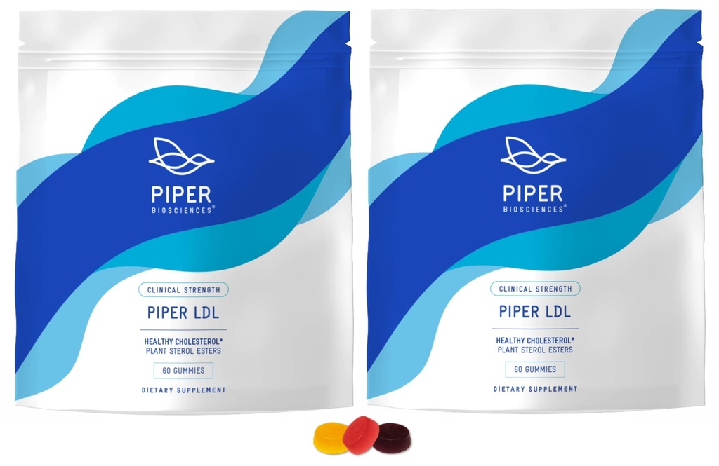 Piper LDL Healthy Cholesterol Gummies (2280 mg Plant Sterol Esters Per Day): Two Packs Each with 60 Gummies, Vegan, 30 Day Supply, Clinical Strength