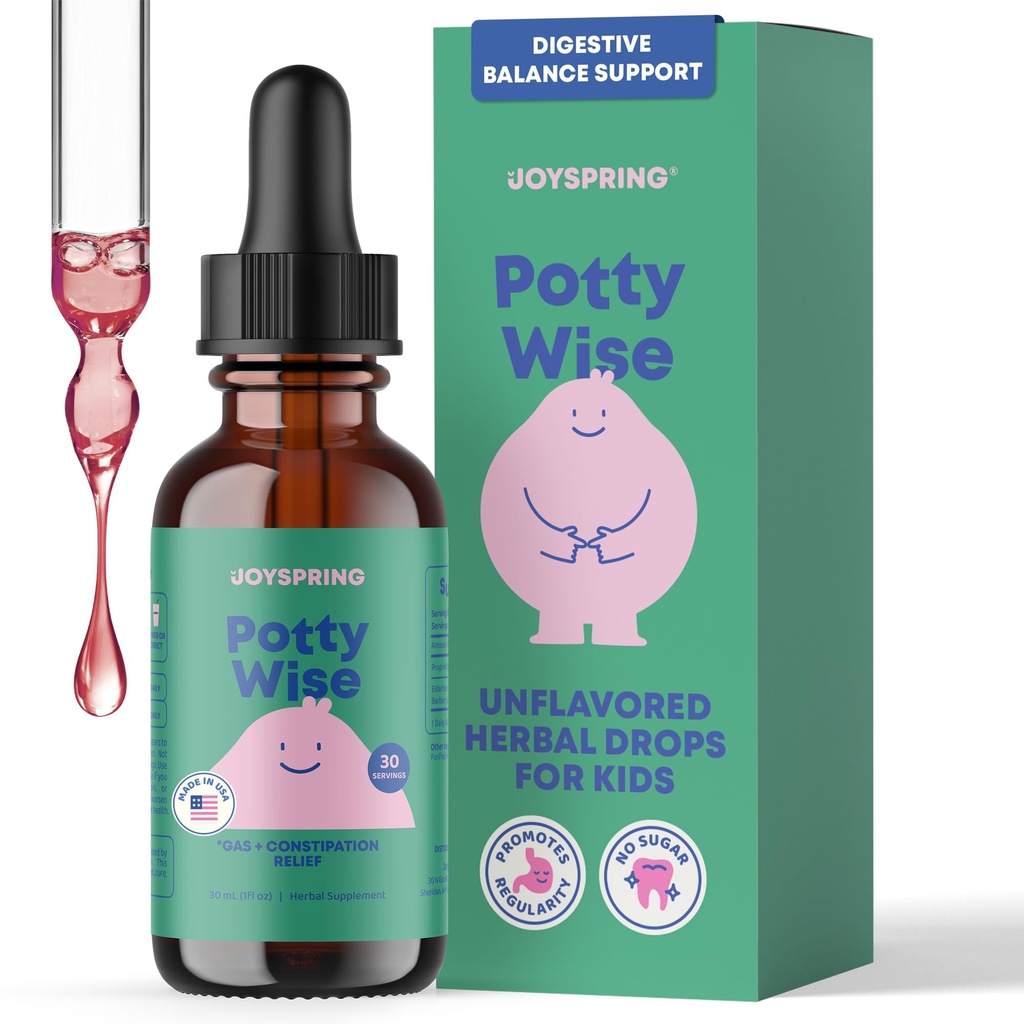 JoySpring Potty Wise Drops – Natural Constipation Relief for Kids & Toddlers – Elderberry, Licorice Root Extract, Fennel Seed & Senna – Sugar-Free Vegan Liquid Blend Supplement (1 fl oz) 30 Servings