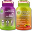 Bone & Immune Support Bundle – Liposomal Vitamin C 1100mg Liquid Gel enriched with Acerola Cherry & Plant-Based Calcium (from Aquamin®), Magnesium, Zinc, D3, K2 + Turmeric – Clean Wellness Support
