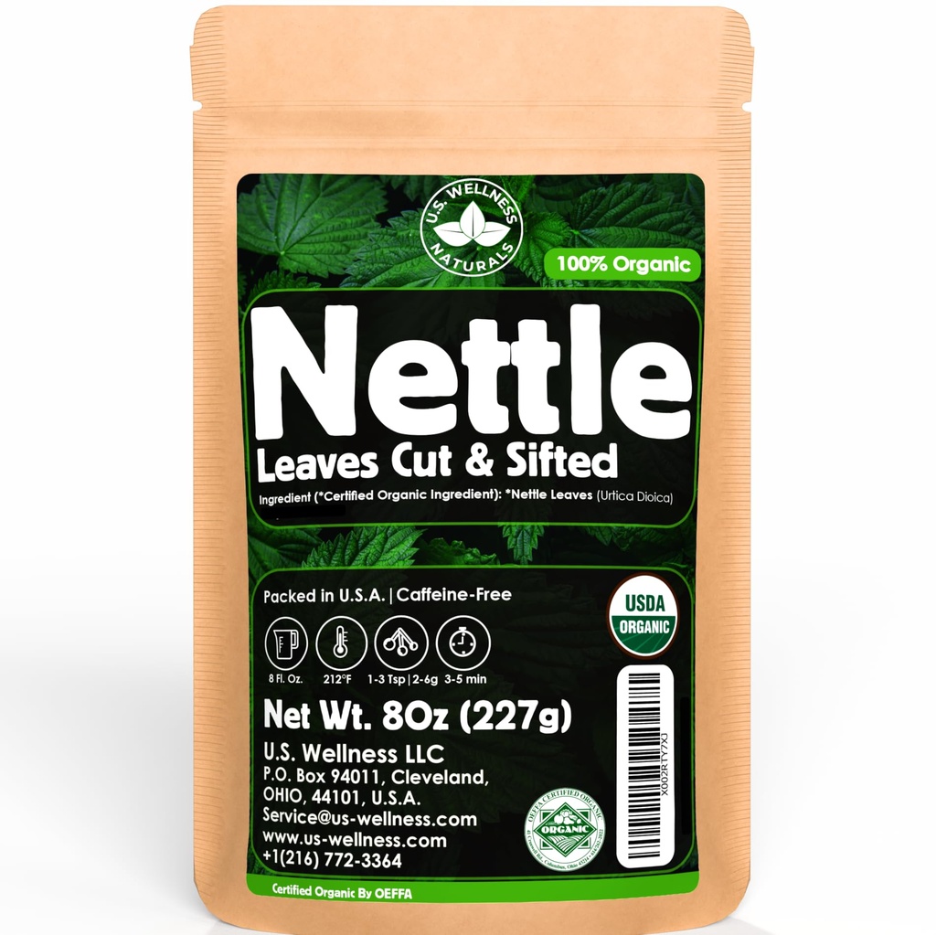 Nettle Tea - 8Oz (REAL WILD HARVEST) | 100% USDA Certified ORGANIC | Loose Leaf (Urtica Dioica aka Stinging Nettle) Cut & Sifted