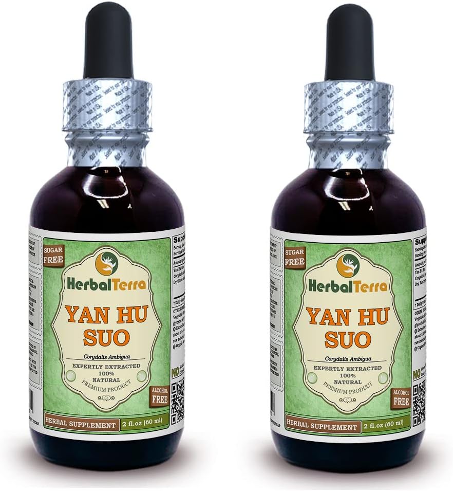 Yan Hu SUO (Corydalis Ambigua) Glycerite, Dried Roots Alcohol-Free Liquid Extract (Brand Name: HerbalTerra, Proudly Made in USA) 2x2 fl.oz (2x60 ml)