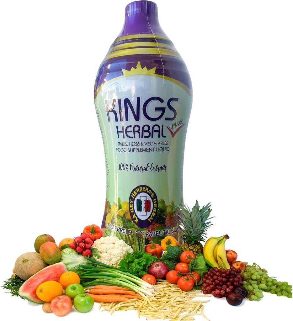 REH Kings Herbal Plus Food Supplements Juice (1000ml) - 80 Ingredients - Blend of Vegetables, Herbs, and Fruits - Immune Support for The Optimum Healthy State - Daily Multivitamin, 1 Bottle