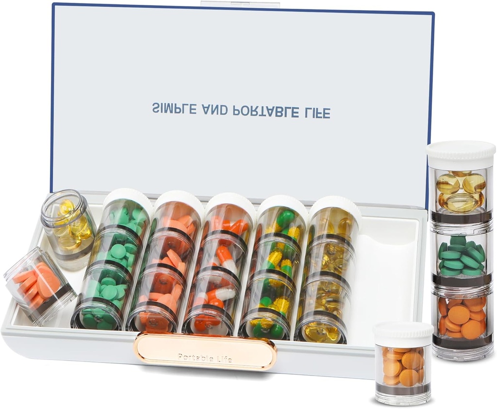 Toplive 3 Times a Day Pill Organizer 7 Day, Large Daily Pill Organizer, Weekly Medicine Vitamin Organizer Box, Fish Oil Supplement Storage Organizer, Separable Travel Pill Container, White