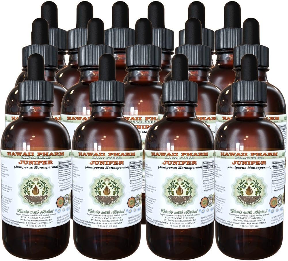 Juniper Alcohol-Free Liquid Extract, Organic Juniper (Juniperus Monosperma) Dried Berry Glycerite Hawaii Pharm Natural Herbal Supplement 15x4 oz