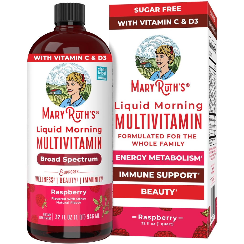 MARYRUTH'S Liquid Morning Multivitamin for Women, Men & Kids | Vitamin A C D E B6 B12 Biotin Zinc | Beauty | Vegan | Non-GMO | Gluten Free | 32 Servings