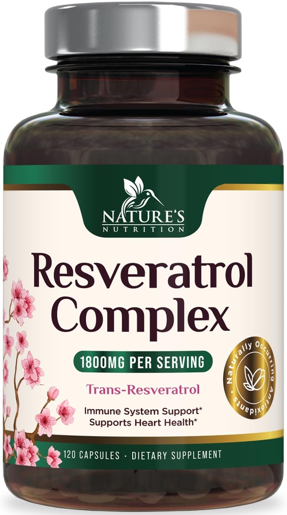 Resveratrol Supplement - 1800mg Per Serving Extra Strength Resveratrol Blend - Antioxidant Blend for Healthy Aging, Heart Health, Cellular Energy & Immune Support - Bottled in USA - 120 Capsules