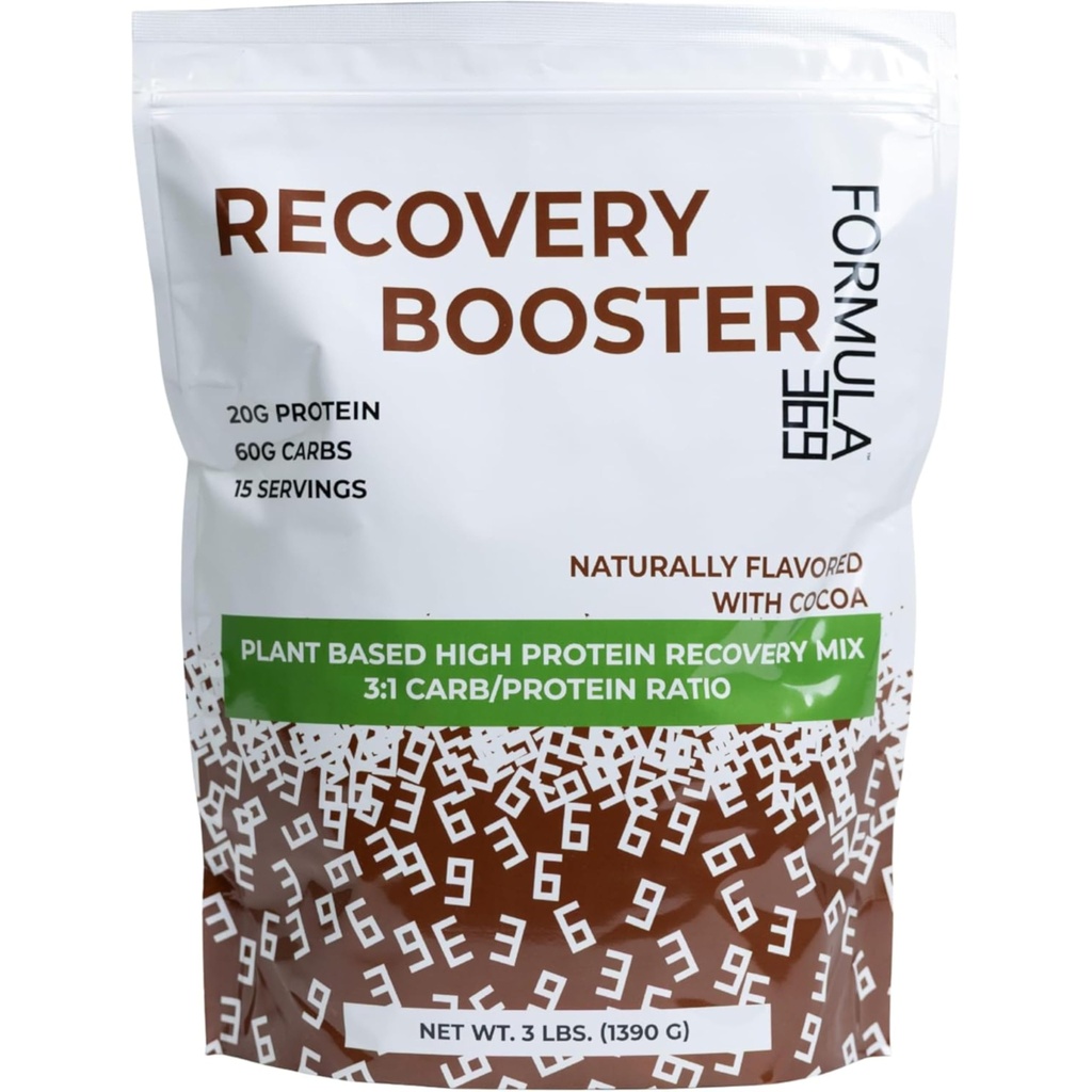 Recovery Booster – Vegan High Protein Recovery Mix – Post-Exercise Shake with 20g Protein & 60g Carbs – 3:1 Carb-to-Protein Ratio – 3 lb – Gluten & Allergen Free – Cocoa Flavor