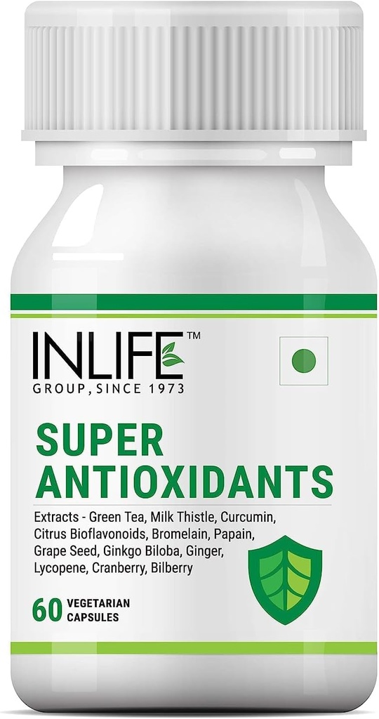 Sheltr Super Antioxidant Supplement Lycopene, Green Tea, Milk Thistle, Curcumin, Grape Seed, Ginkgo Biloba, Ginger, Cranberry, Bilberry, Alpha Lipoic Acid, Lutein, Zeaxanthin - 60 Capsules (Pack of 1)