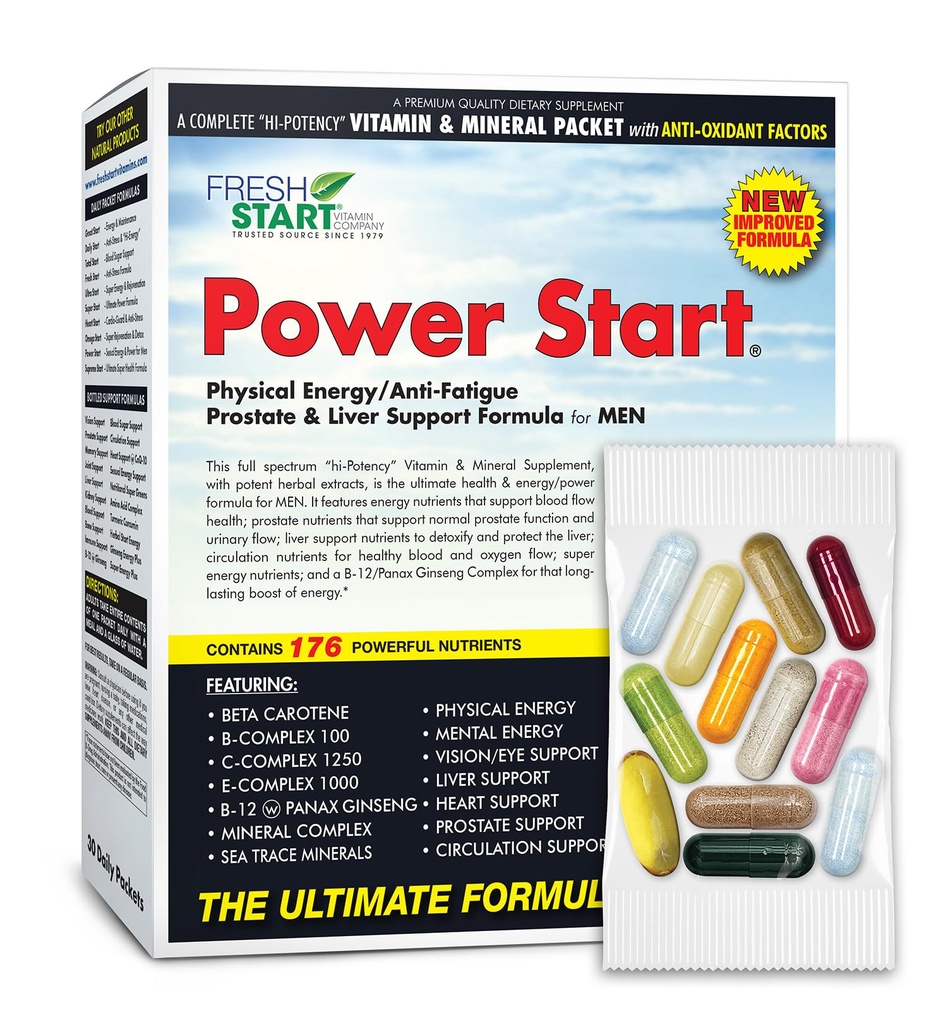 Power Start All-in-One Men's Daily Vitamin Pack - Men’s Vitality & Stamina - Tongkat Ali, Tribulus, Maca Root, L-Arginine & Saw Palmetto - 30 Day Supply