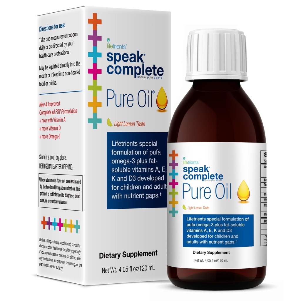 Lifetrients – Speak Complete Pure Oil – Natural Lemon – 4.05 oz – Pediatrician Formulated to Support Children with Special Nutritional Requirements – Enhanced with Omega-3, Vitamin A, D3, E & K