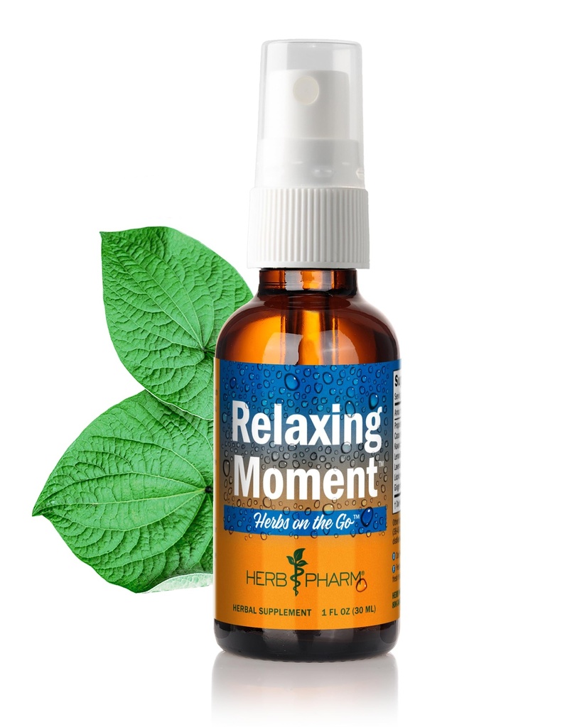 Herb Pharm Herbs on The Go: Relaxing Moment™ Kava Kava Supplement Portable Spray | Relaxation Supplement for Adults | Made with Noble Kava, Cacao, Lemon Balm, Lavender, Licorice & Ginger, 1 oz*
