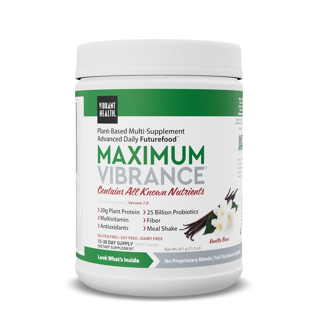 Vibrant Health, Maximum Vibrance, Complete Vegan Meal Shake with Plant-Based Protein, Vanilla Bean, 15 Servings