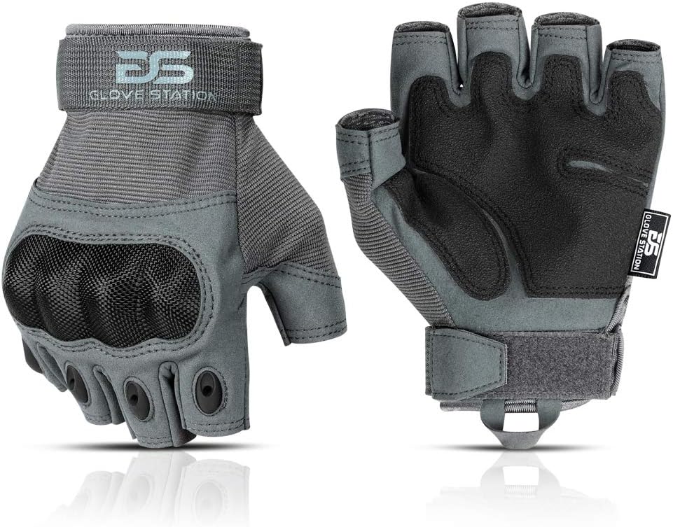 Glove Station- Fingerless Knuckle Tactical Gloves for Men - Motorcycle Gloves for Tactical Shooting, Airsoft, Hunting, Police Work and Hiking