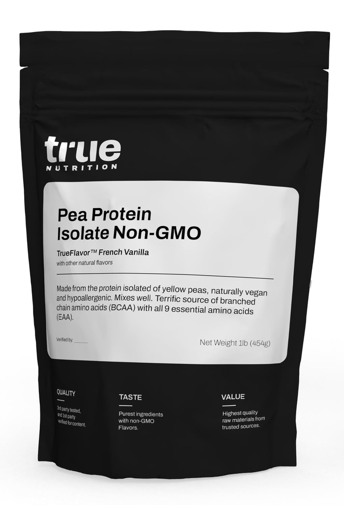 True Nutrition Pea Protein Isolate Powder - 25g Vegan Plant Protein per Serving - Non-GMO, Gluten Free, Dairy Free, Soy Free - French Vanilla - 1 lb