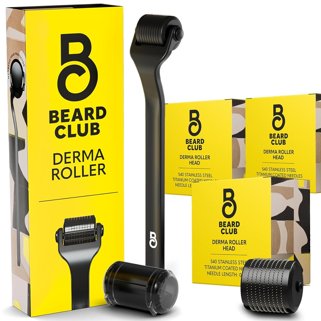 The Beard Club Derma Roller, 3-Pack of Replacement Heads - Beard Roller with Derma Roller Replacement Heads