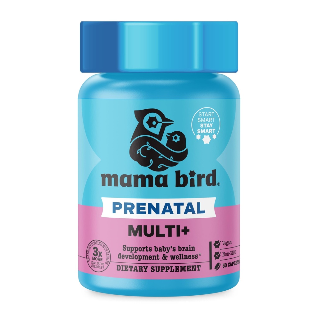 Mama Bird - Prenatal Multi+ (30 Servings) Prenatal Vitamins for Women - 30+ Essential Nutrients, Baby Brain Health - L-Methylfolate & Probiotics, Methylated Multivitamin - Vegan, Gluten Free, Non GMO